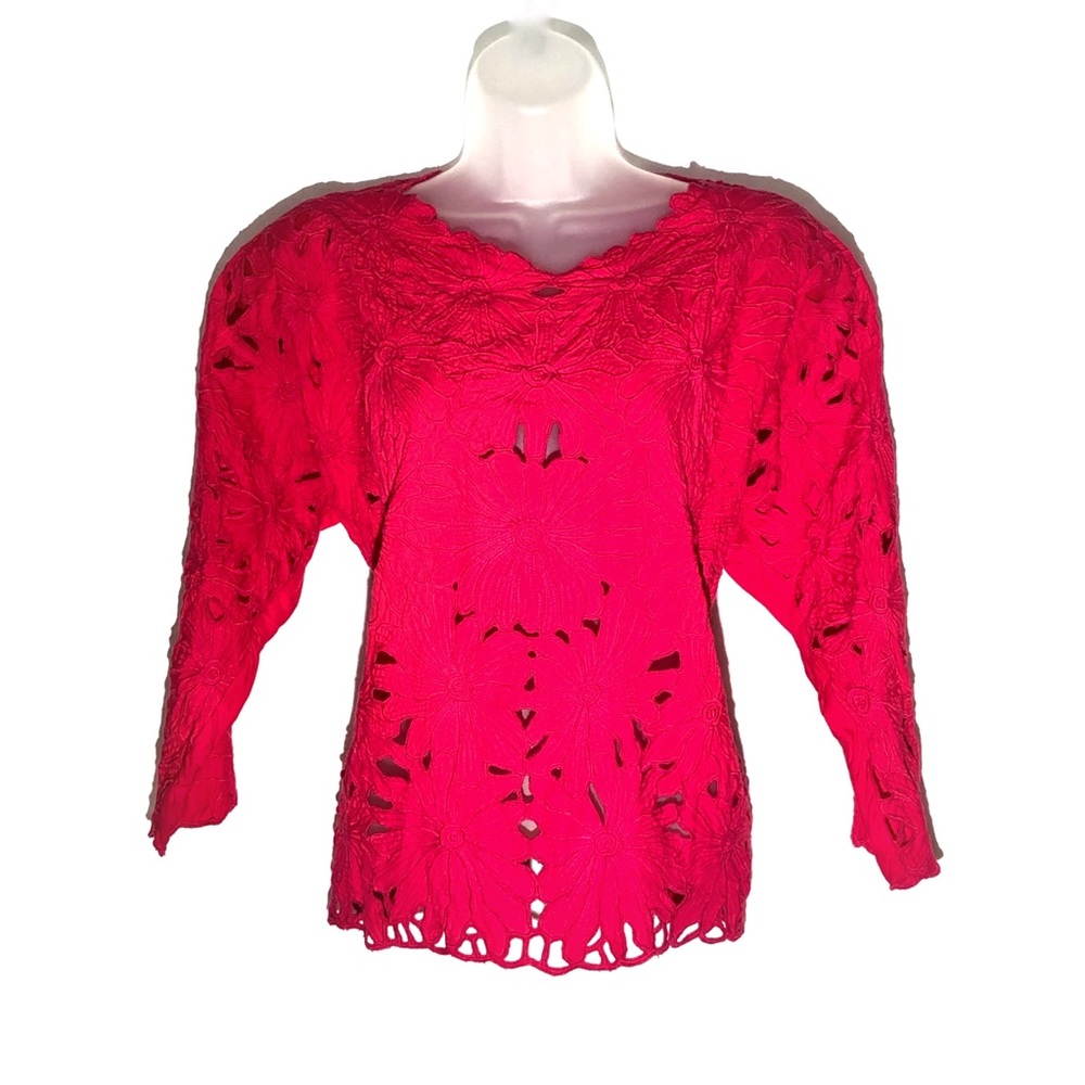 Laurel Handmade Top with gorgeous floral embroidered design, 80’s vibes Size L